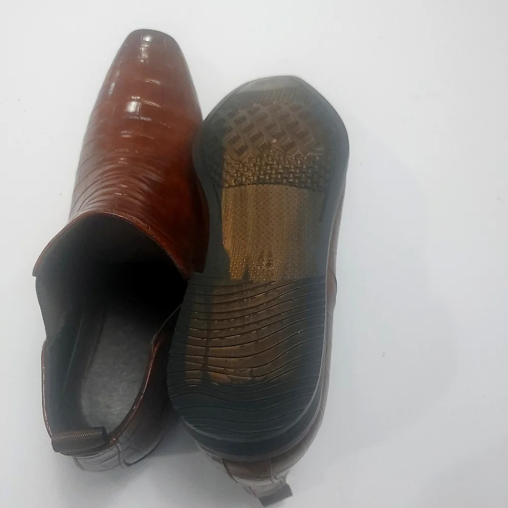 Elegant Brown Leather Men's Shoes Size 48 NWNB